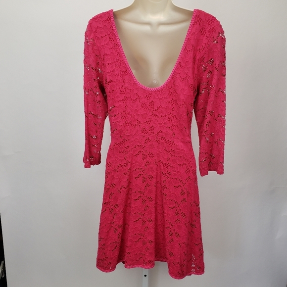 Free People Pink Scoop neck Lace Dress size large - Picture 5 of 9